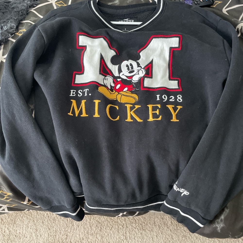 Hollister Black Crewneck Sweater with Disney Mickey Mouse Design